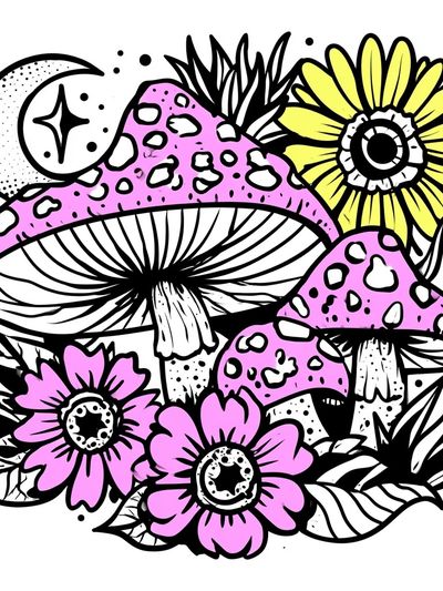 Mushroom Moon Garden Illustration Poster. poster