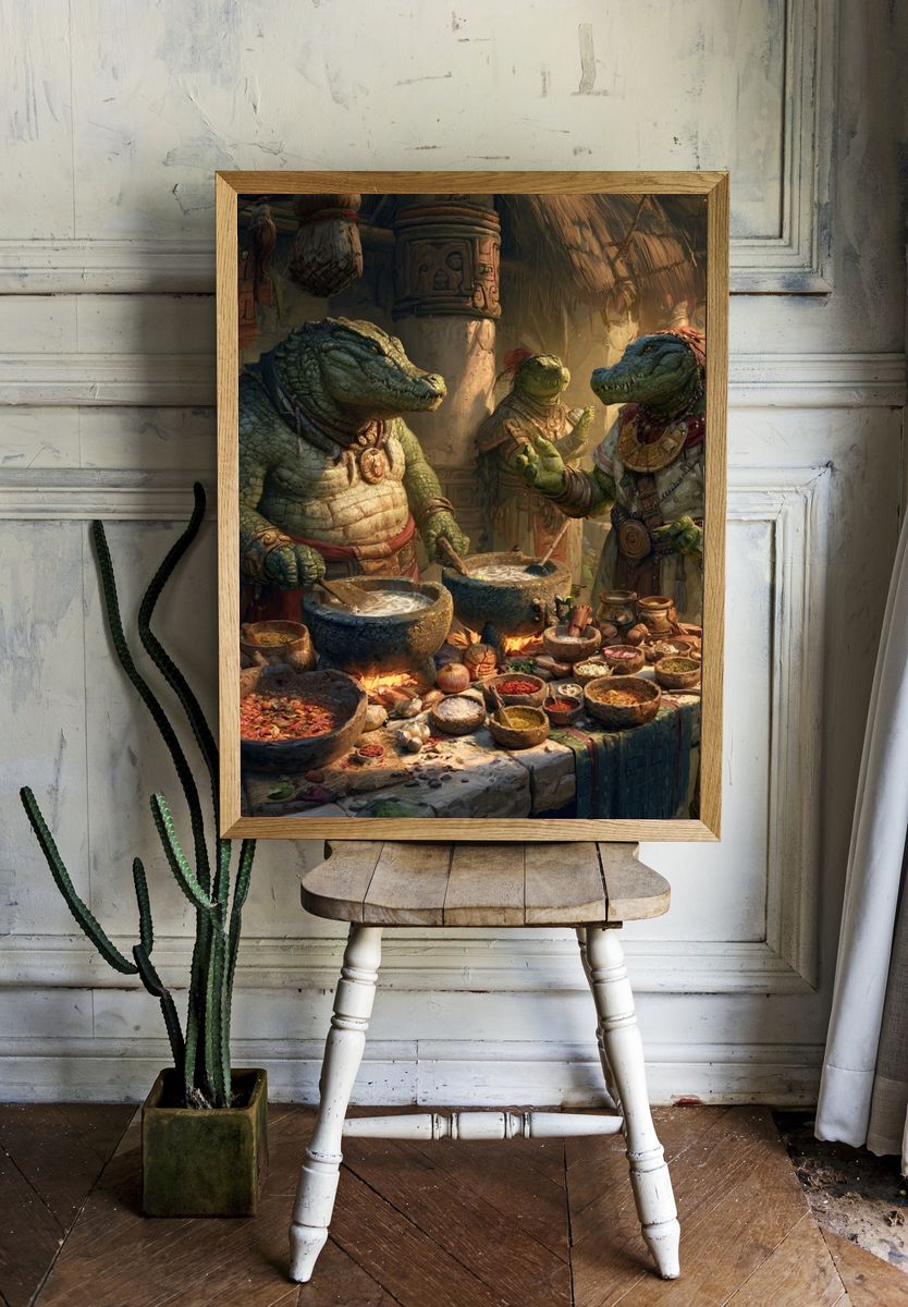 Crocodile Market Feast Illustration Poster. — room view 1