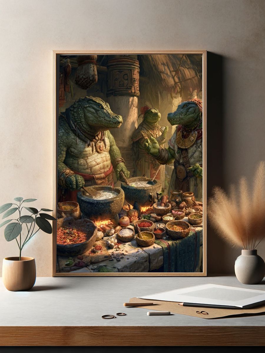 Crocodile Market Feast Illustration Poster. — room view 2