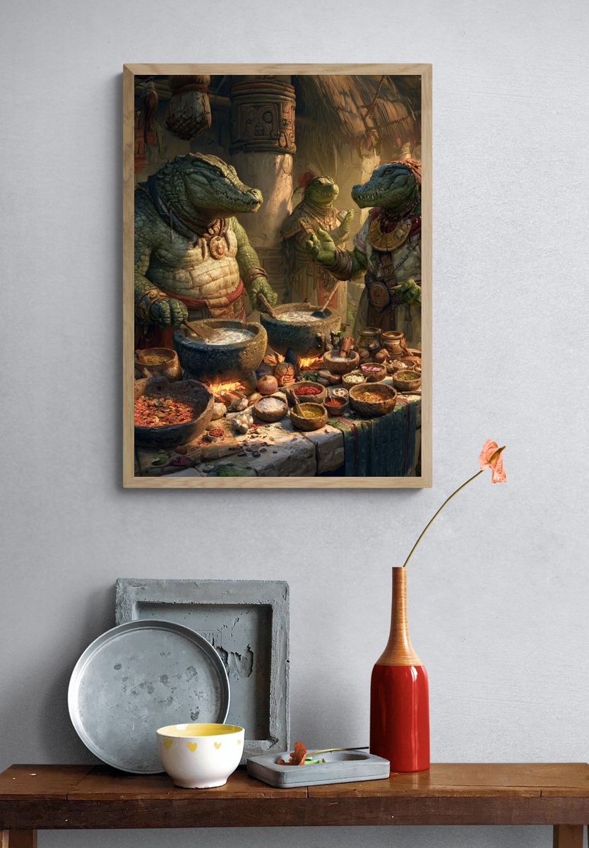 Crocodile Market Feast Illustration Poster. — room view 3