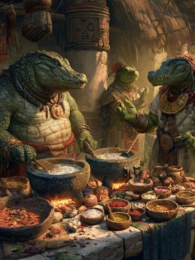 Crocodile Market Feast Illustration Poster. poster