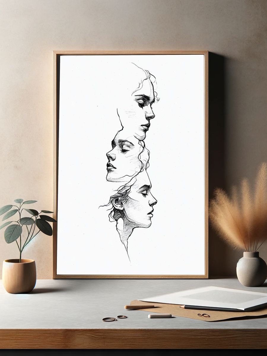 Three Faces Line Art Poster. — room view 2
