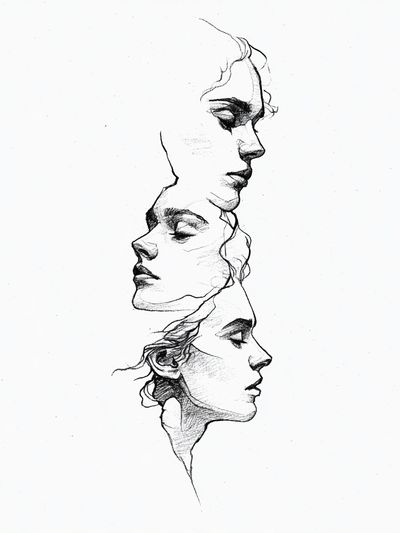 Three Faces Line Art Poster. poster
