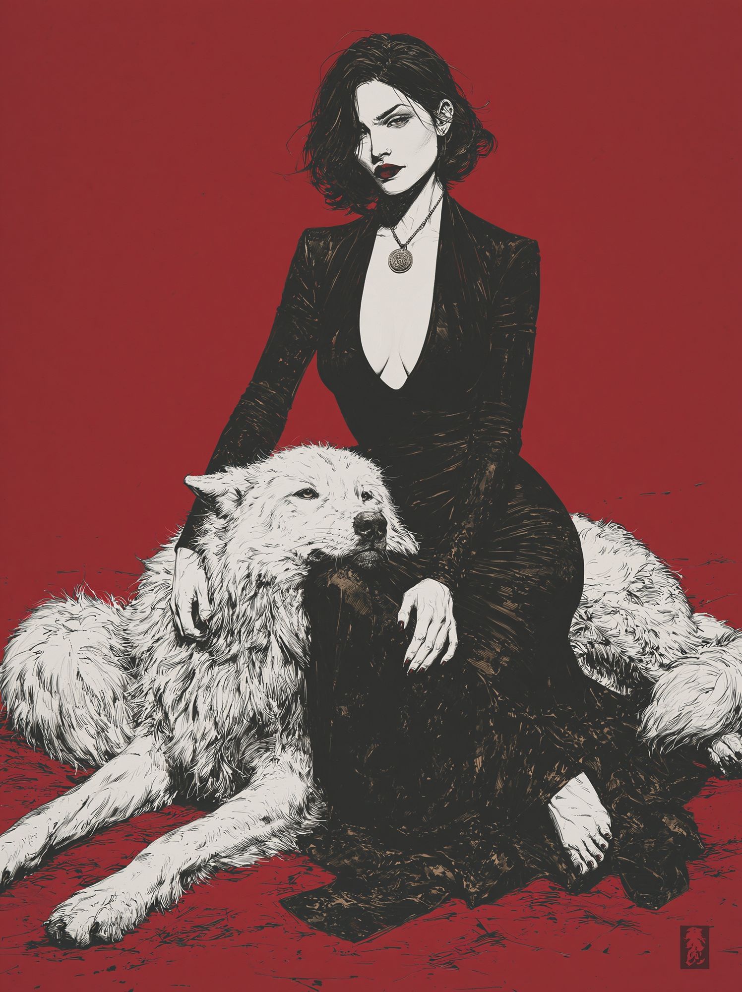 Woman and Wolf Illustration Poster. poster detail