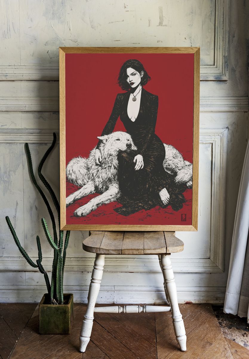 Woman and Wolf Illustration Poster. — room view 1