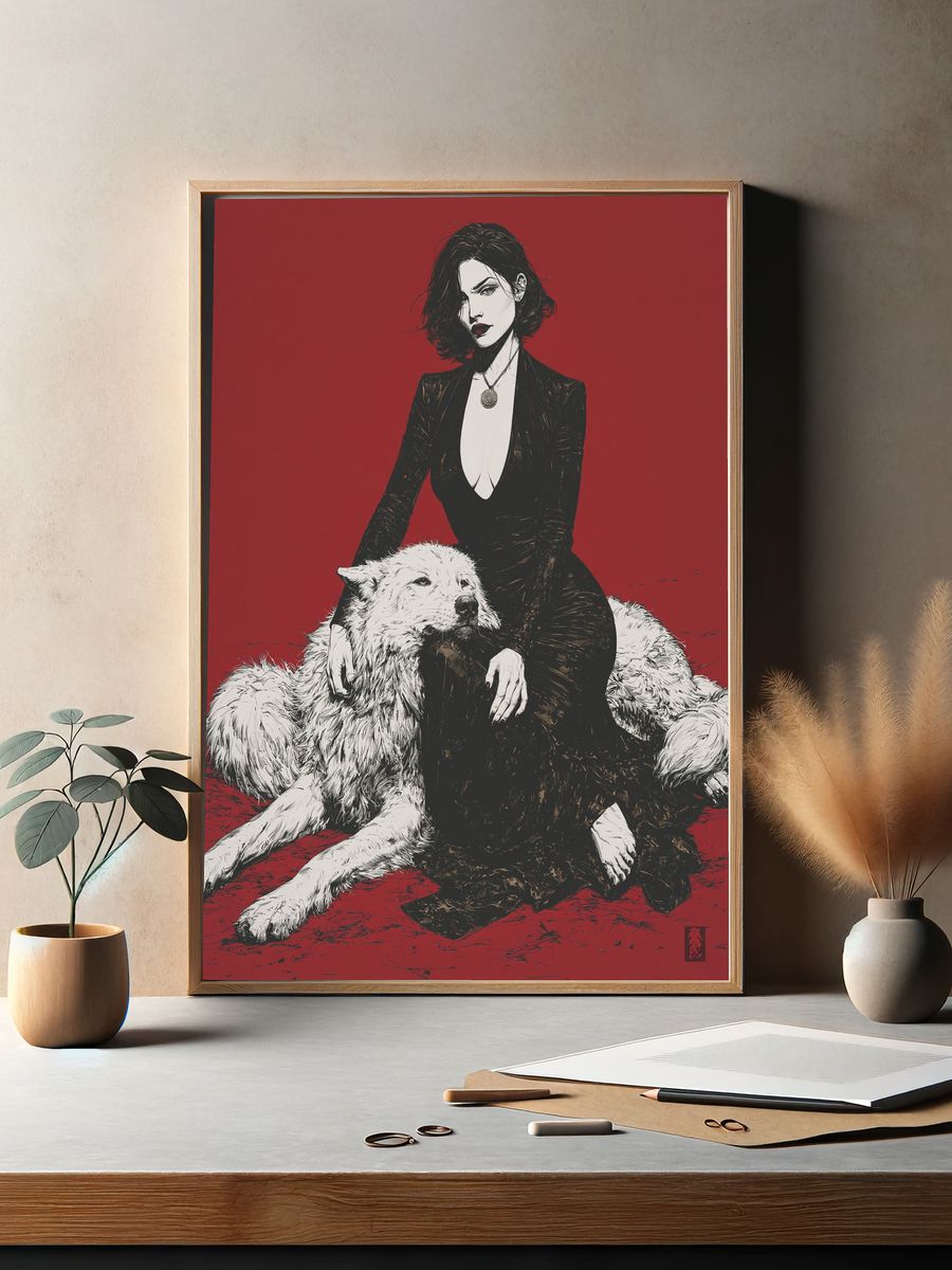 Woman and Wolf Illustration Poster. — room view 2