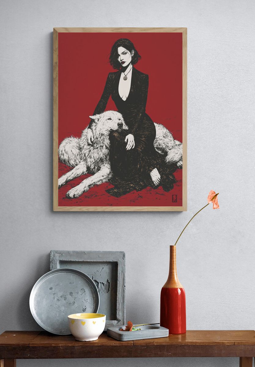 Woman and Wolf Illustration Poster. — room view 3