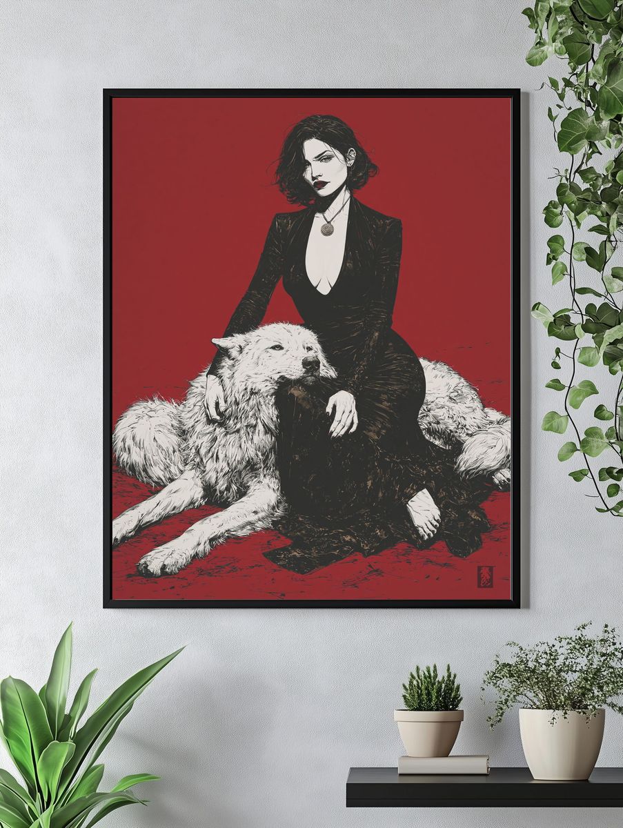 Woman and Wolf Illustration Poster. — room view 4