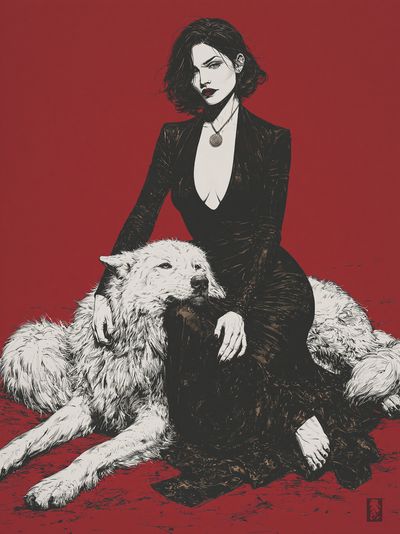 Woman and Wolf Illustration Poster. poster
