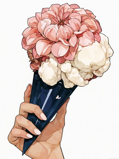 Peony Ice Cream Cone Illustration Poster.