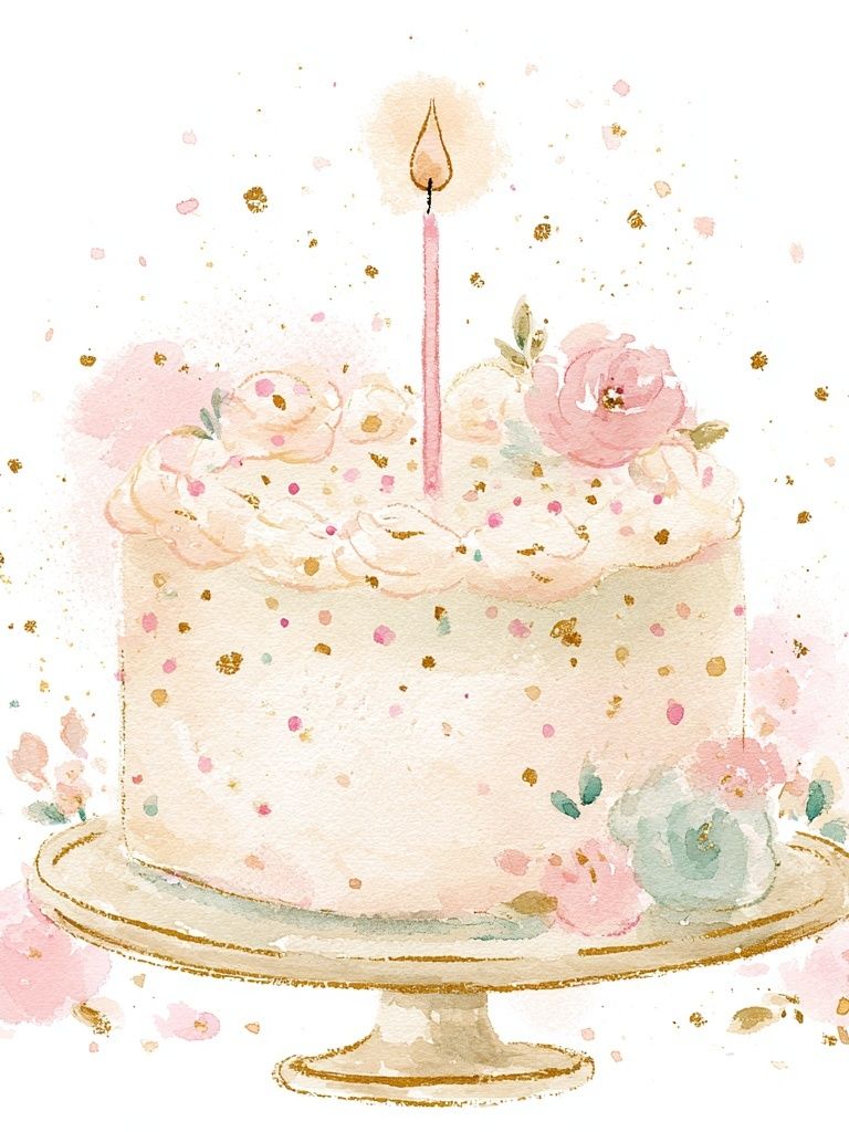 Floral Birthday Cake Illustration Poster. poster detail
