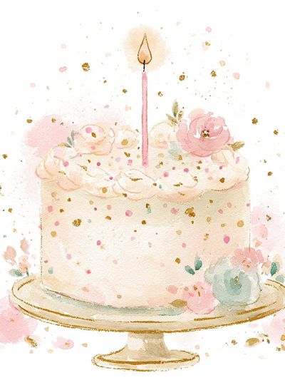 Floral Birthday Cake Illustration Poster.