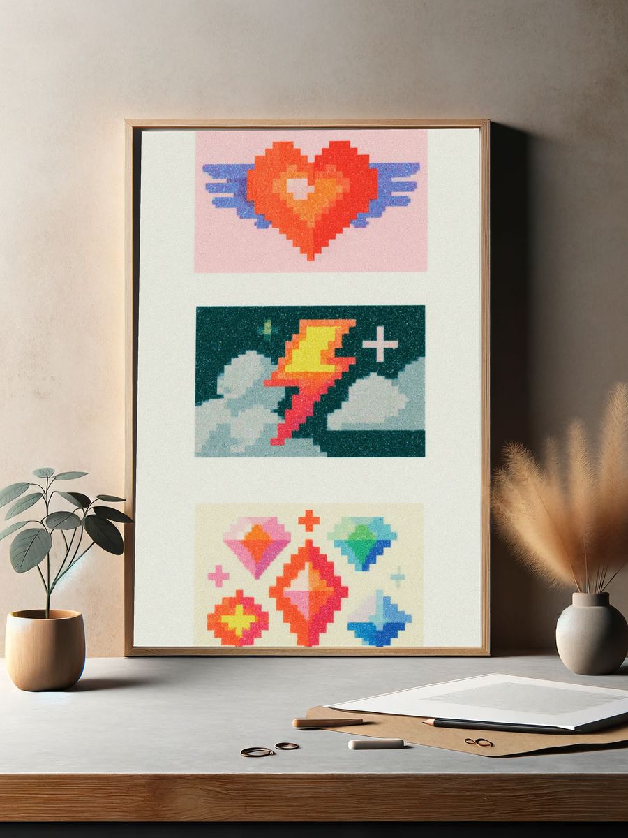 Pixel Heart Wings Poster. — room view 2