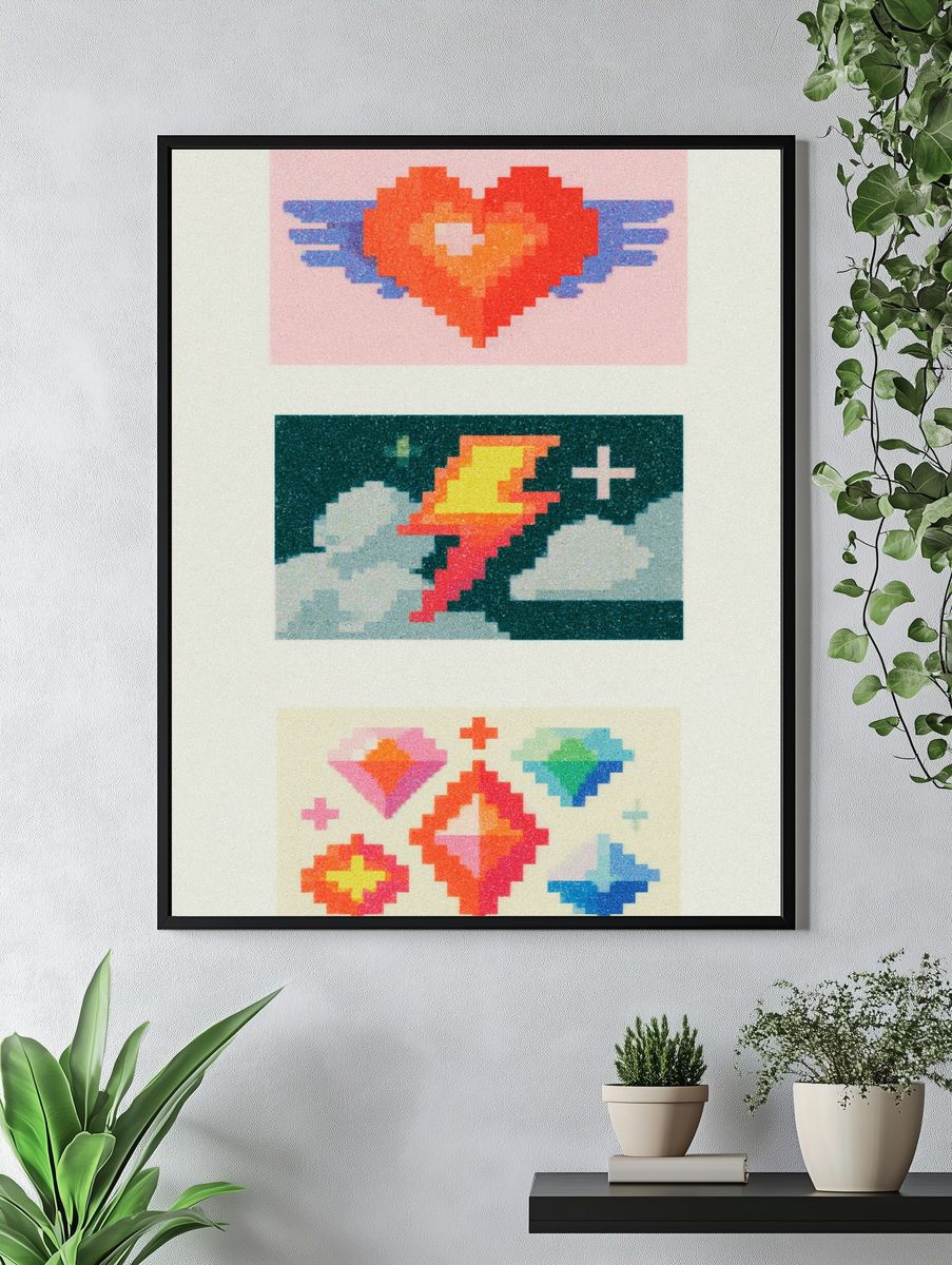 Pixel Heart Wings Poster. — room view 4