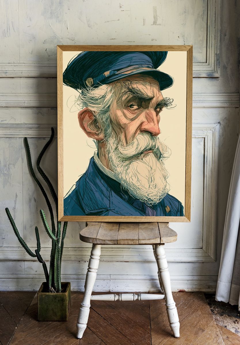 Old Sailor Portrait Illustration Poster. — room view 1