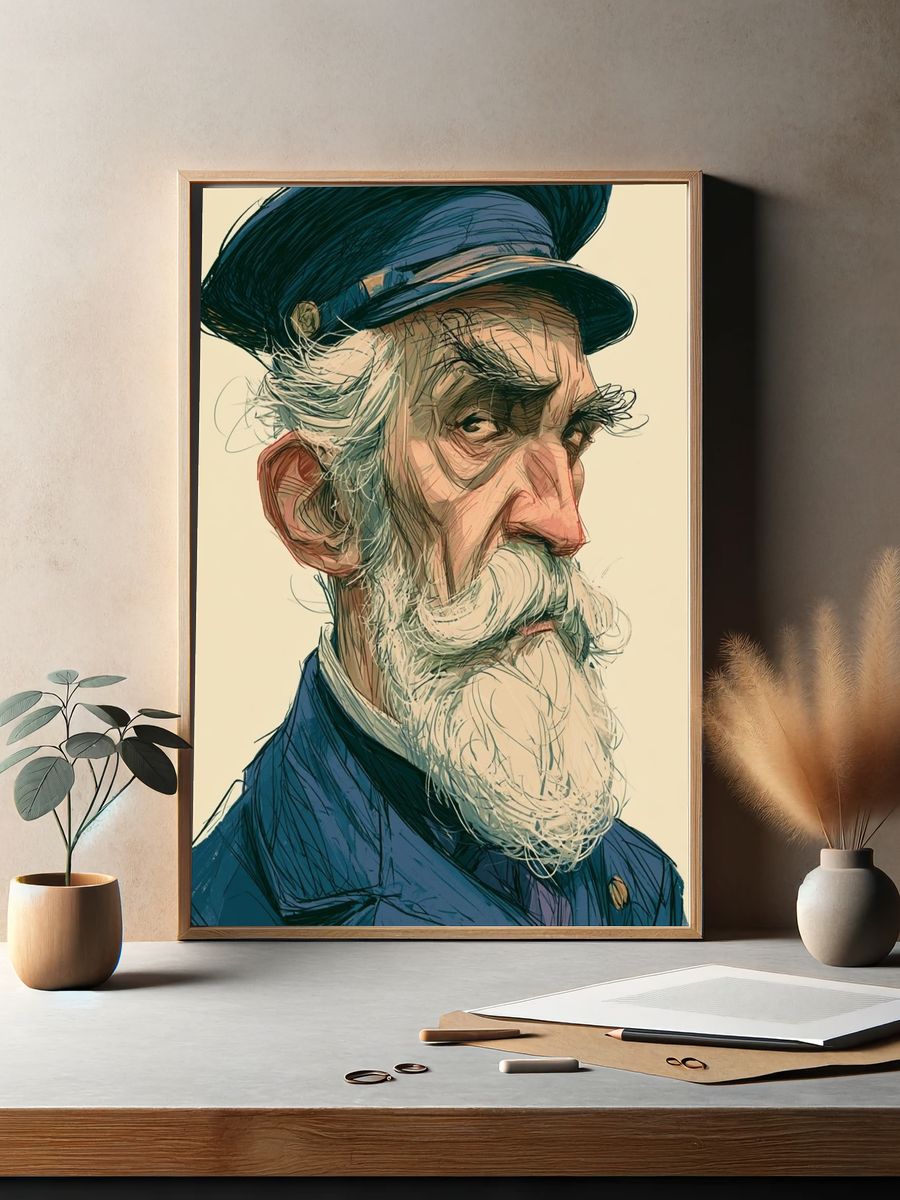 Old Sailor Portrait Illustration Poster. — room view 2