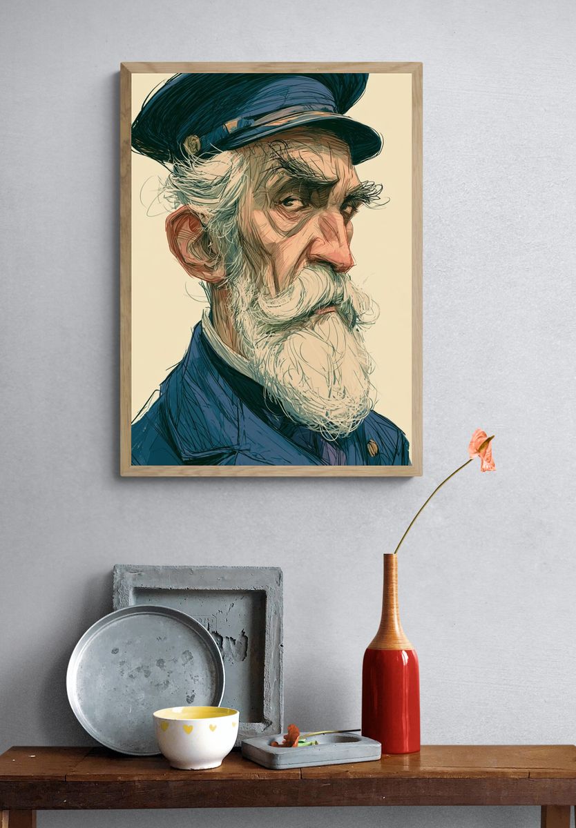 Old Sailor Portrait Illustration Poster. — room view 3