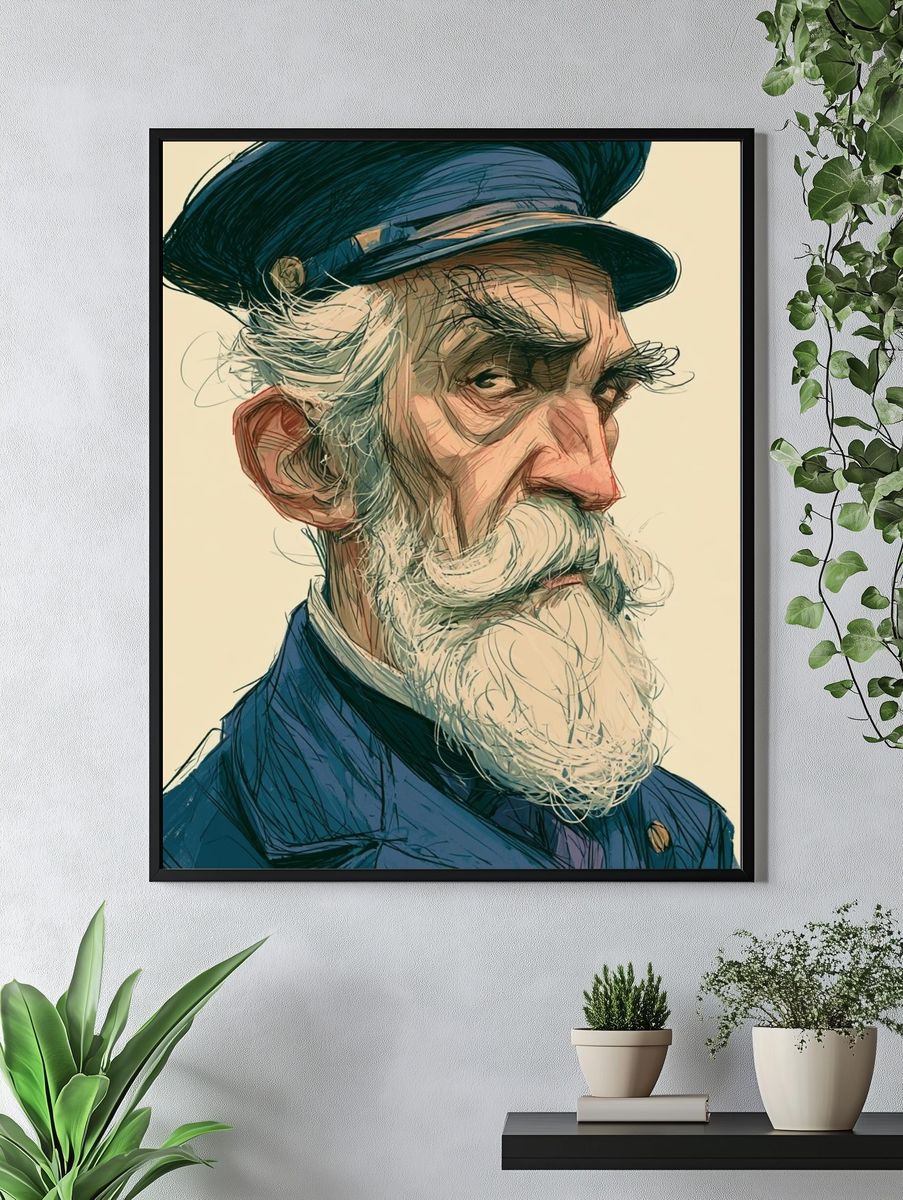 Old Sailor Portrait Illustration Poster. — room view 4