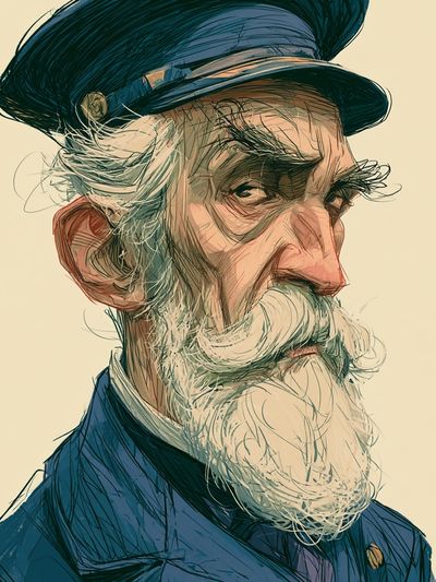 Old Sailor Portrait Illustration Poster. poster