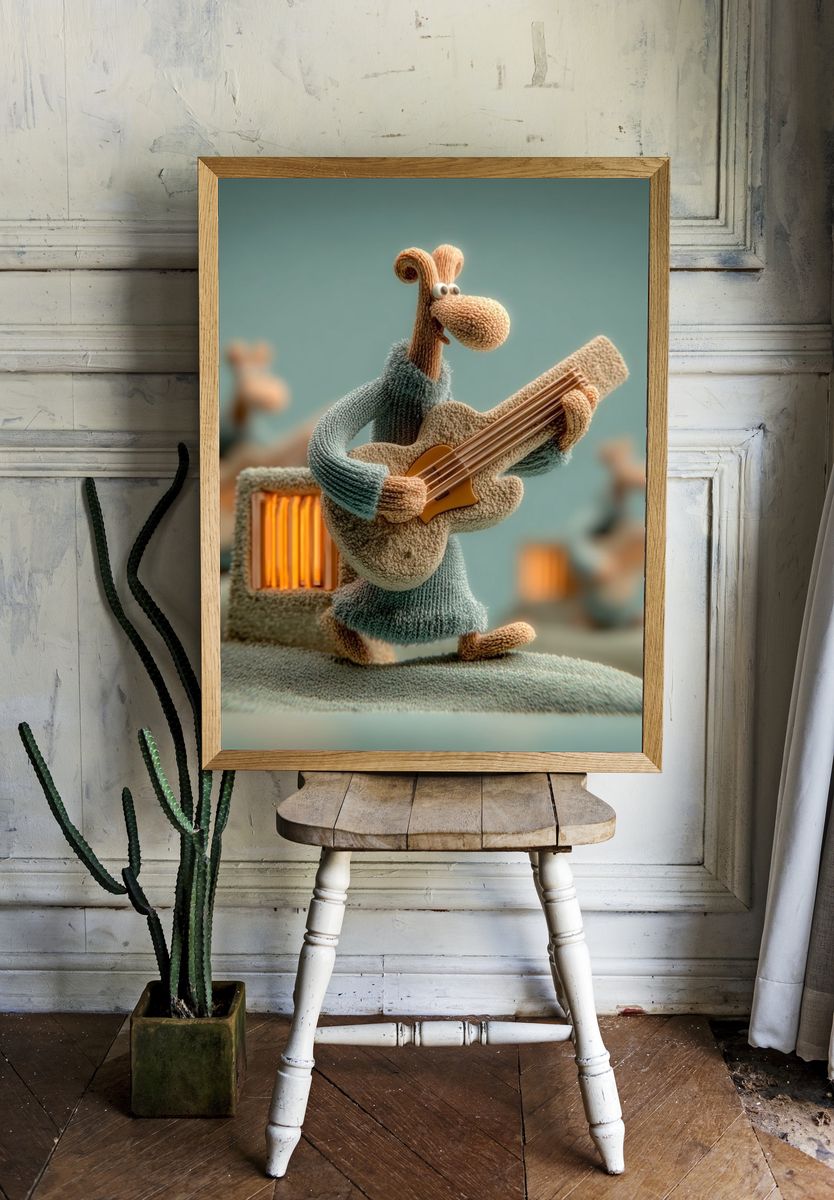 Whimsical Guitar Player Illustration Poster. — room view 1