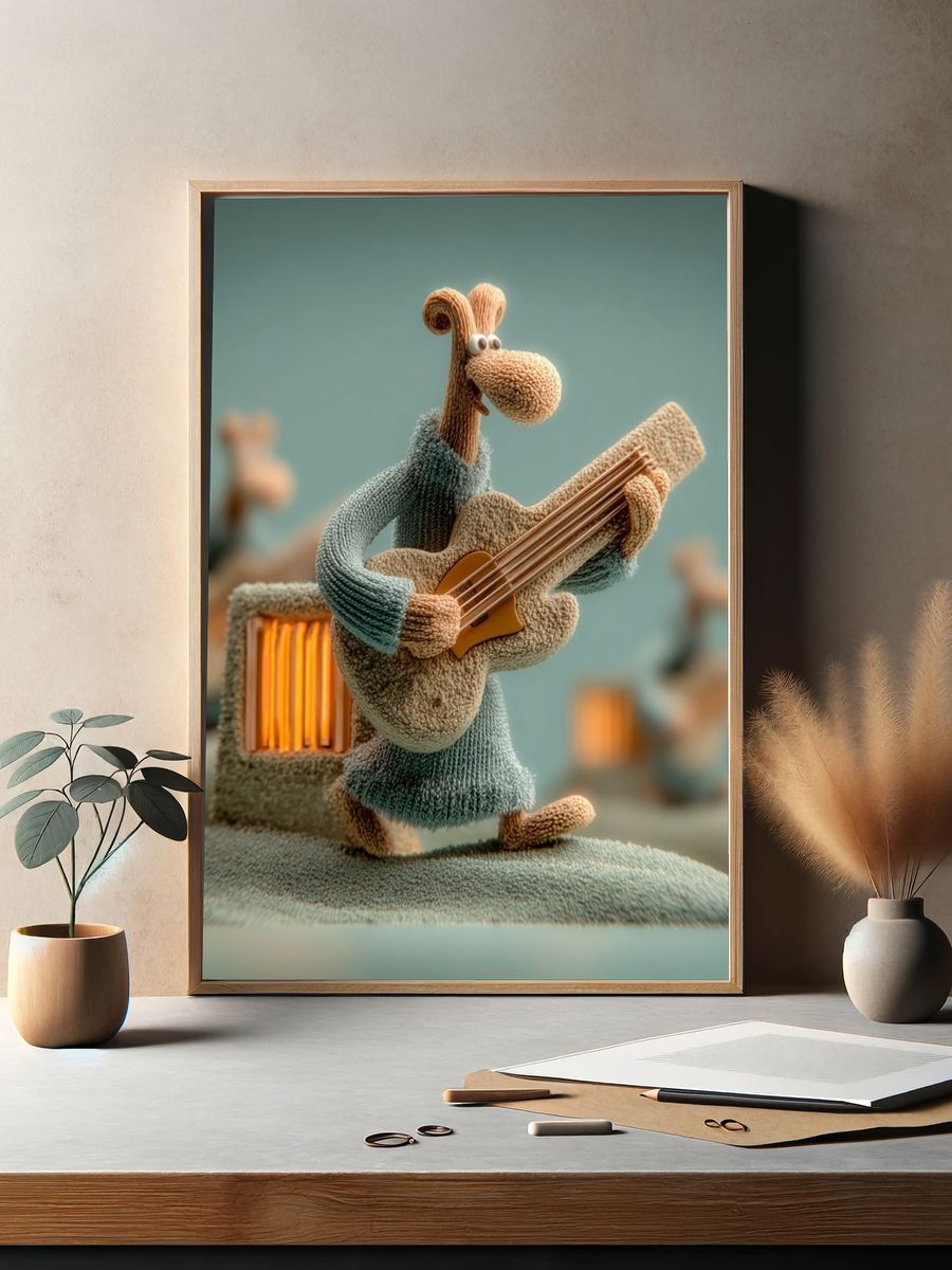 Whimsical Guitar Player Illustration Poster. — room view 2