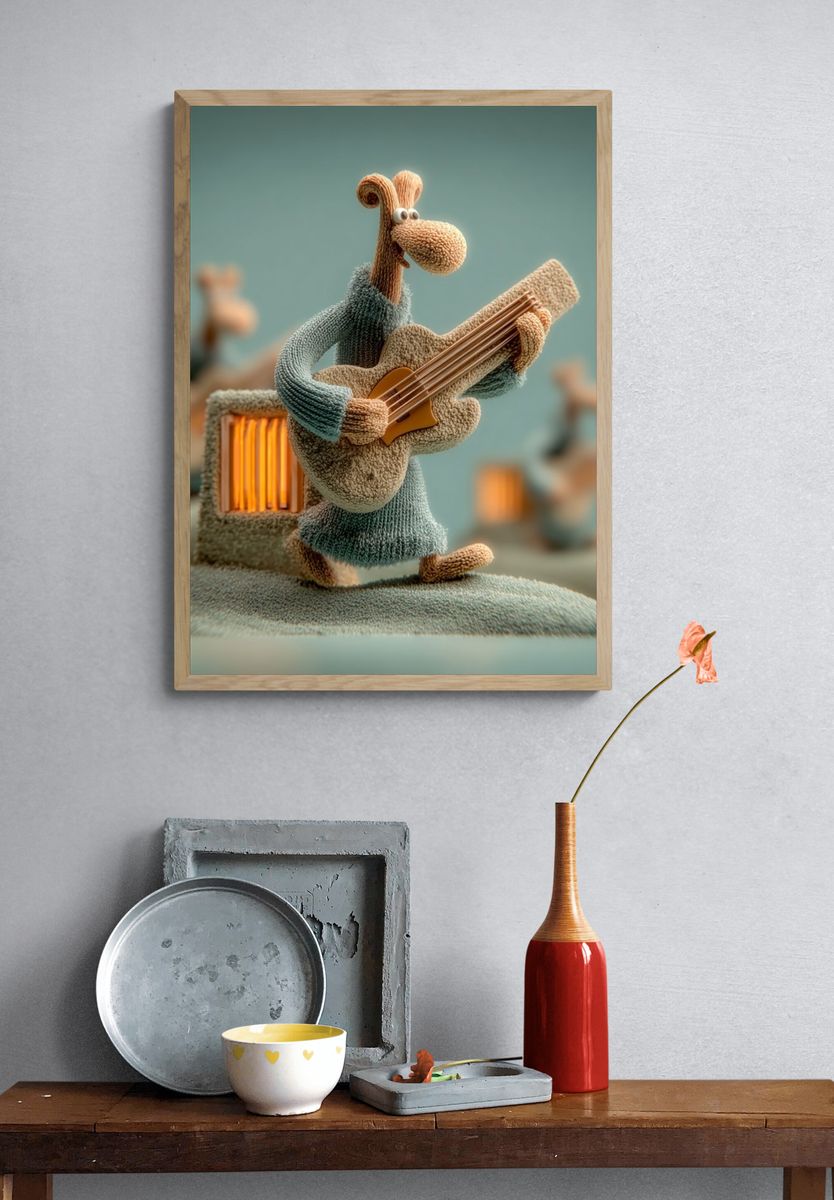 Whimsical Guitar Player Illustration Poster. — room view 3