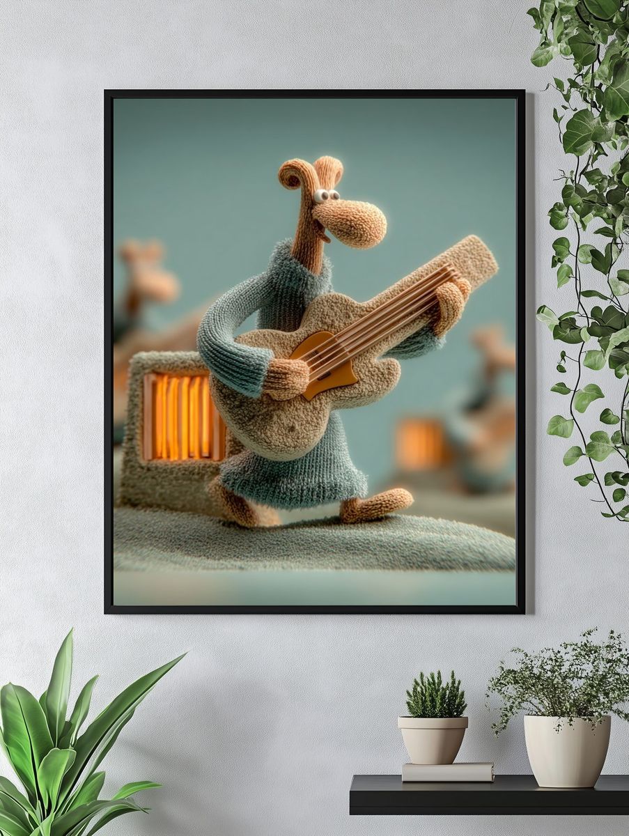 Whimsical Guitar Player Illustration Poster. — room view 4
