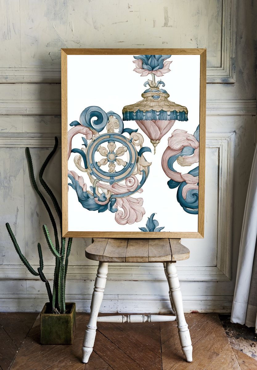 Ornate Floral Scrollwork Print. room preview