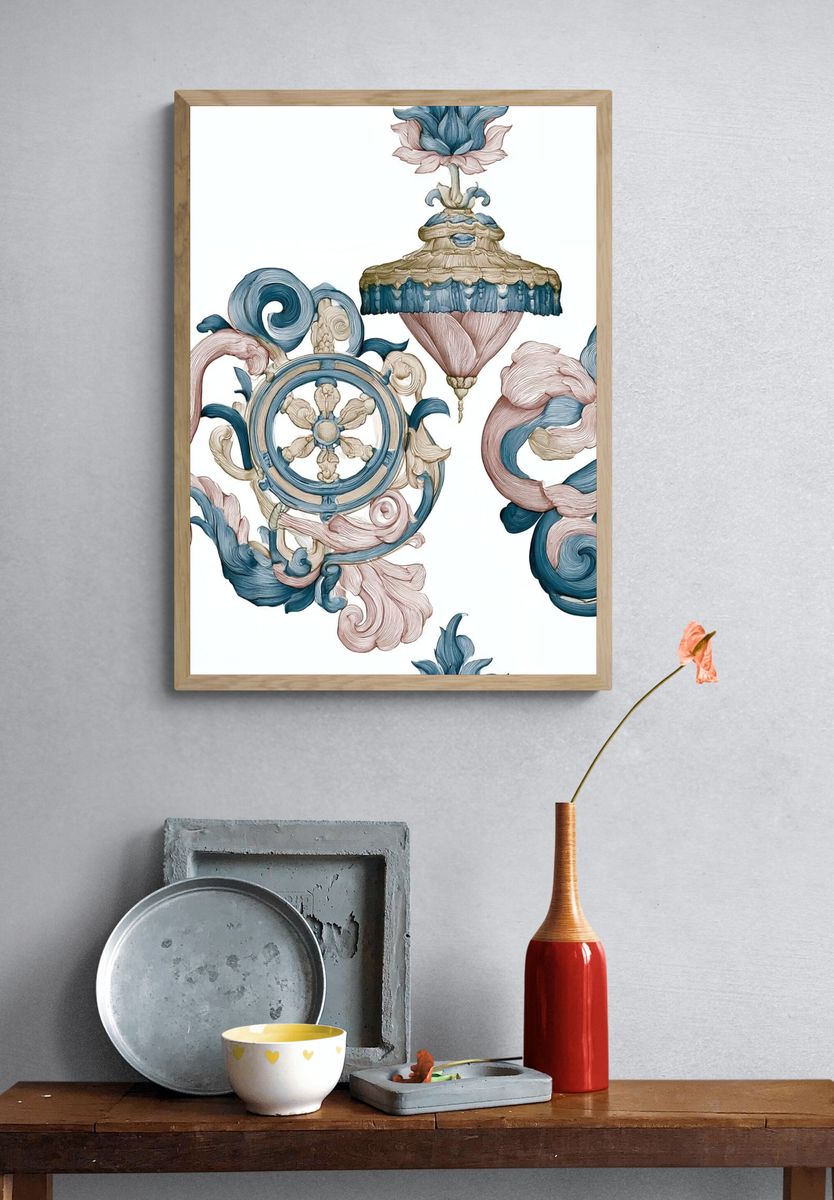 Ornate Floral Scrollwork Print. — room view 3