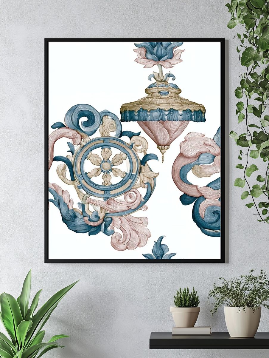 Ornate Floral Scrollwork Print. — room view 4