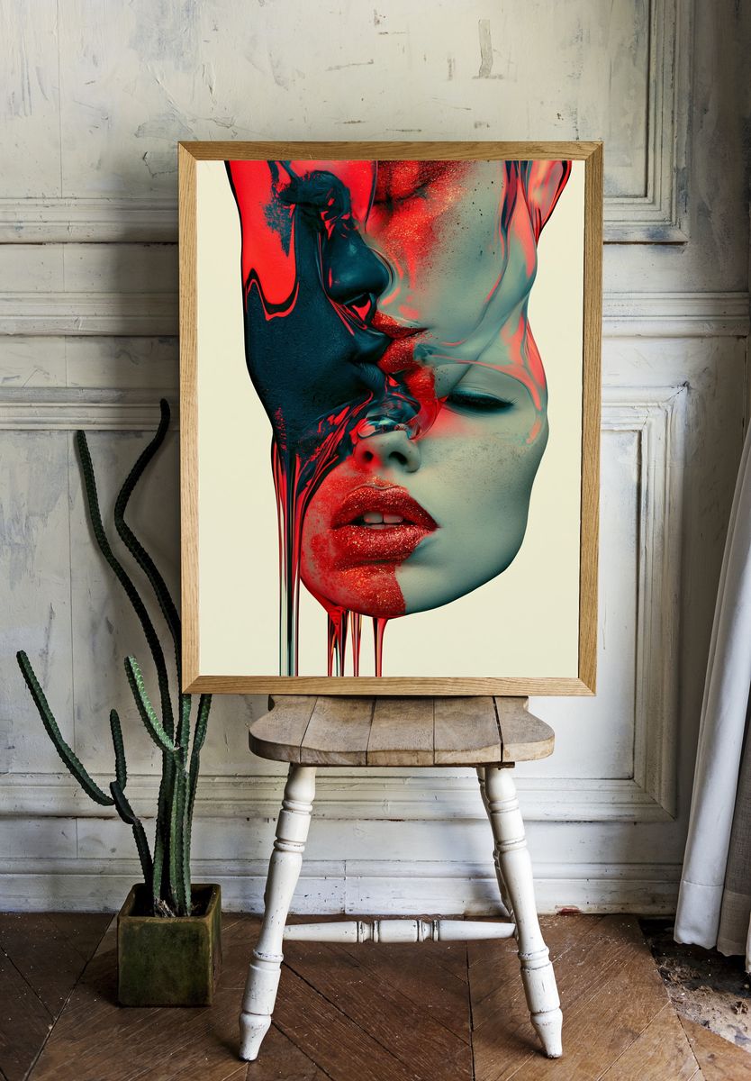 Surreal Neon Face Portrait Print. room preview