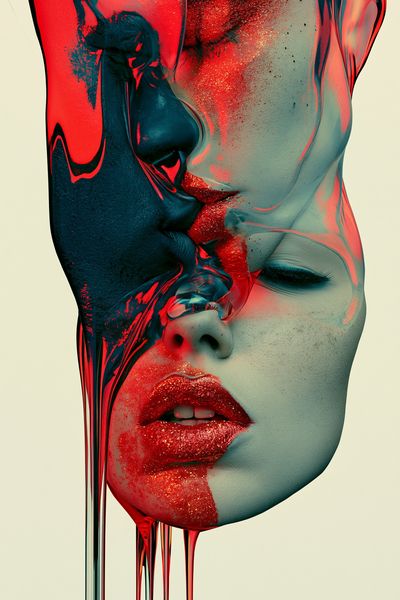 Surreal Neon Face Portrait Print. poster