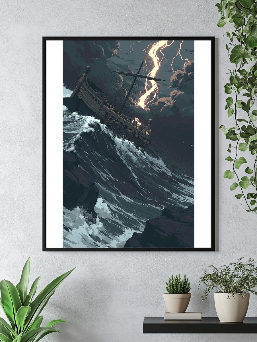 Storm-Tossed Ship Illustration Poster. — room view 4