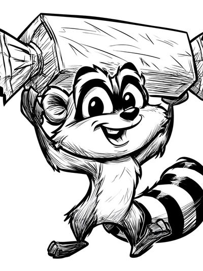 Cute Raccoon Ink Illustration Poster.