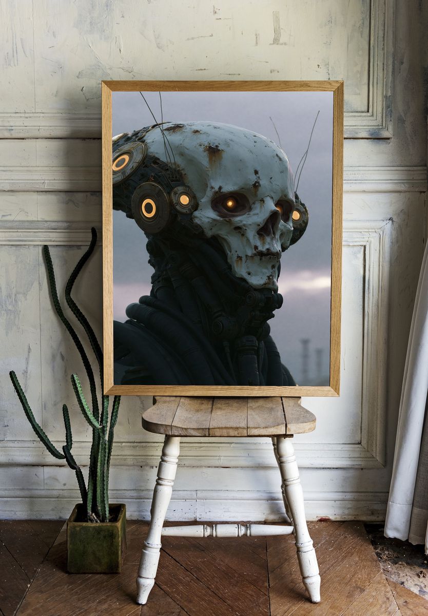 Cyber Skull Portrait Print. — room view 1