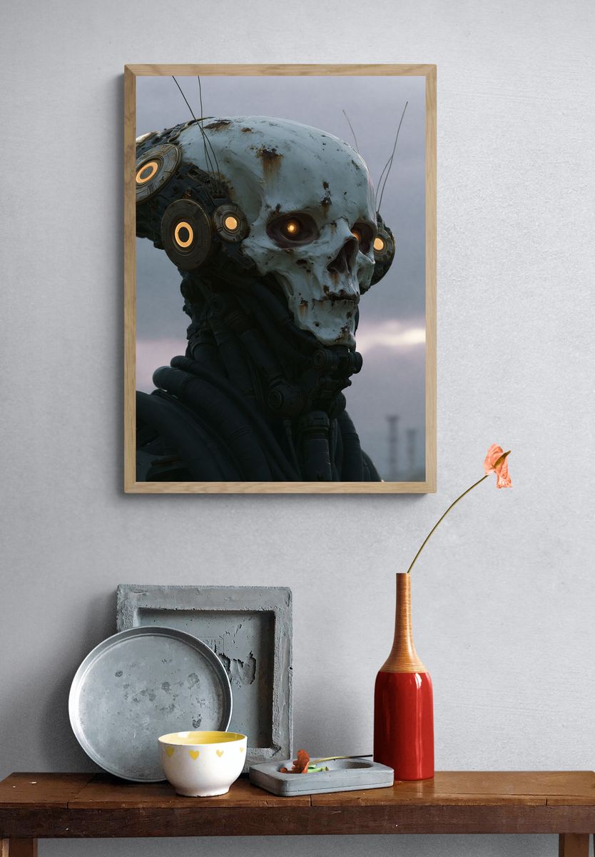 Cyber Skull Portrait Print. — room view 3