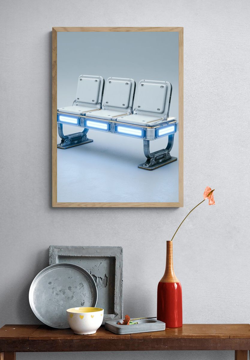 Futuristic Bench Illustration Poster. — room view 3