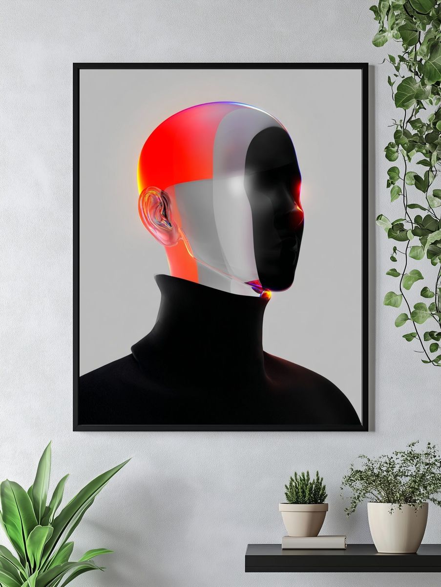 Neon Chrome Head Abstract Print. — room view 4