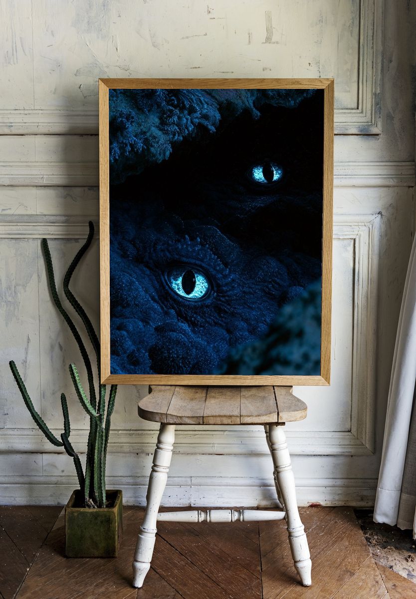 Blue Dragon Eyes Illustration Poster. room preview