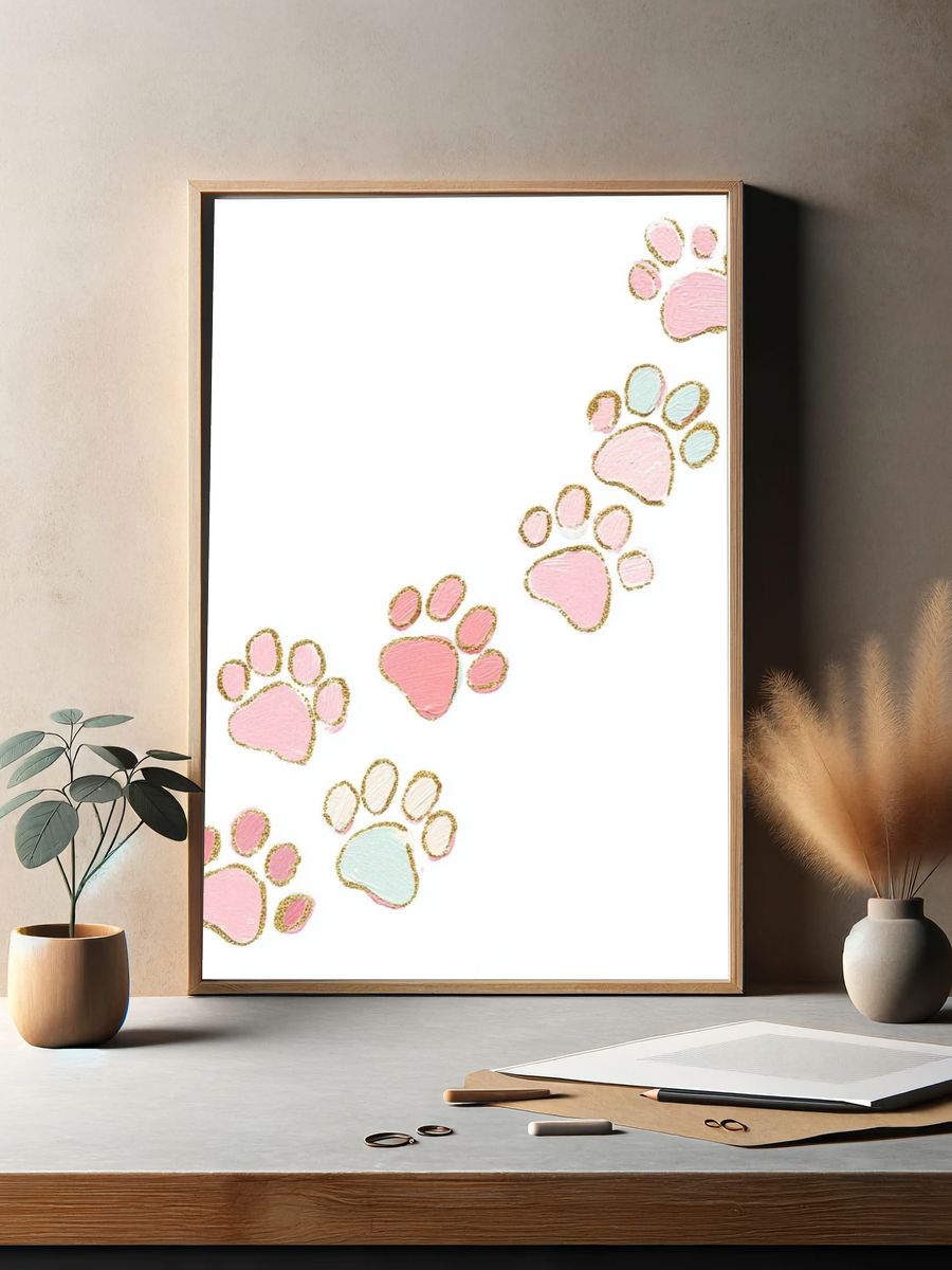 Pastel Paw Prints Illustration Poster. — room view 2
