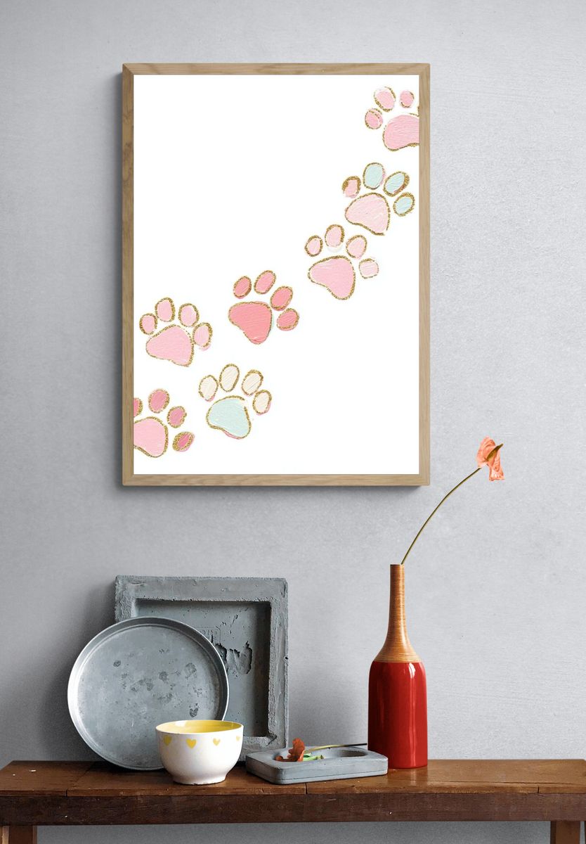 Pastel Paw Prints Illustration Poster. — room view 3