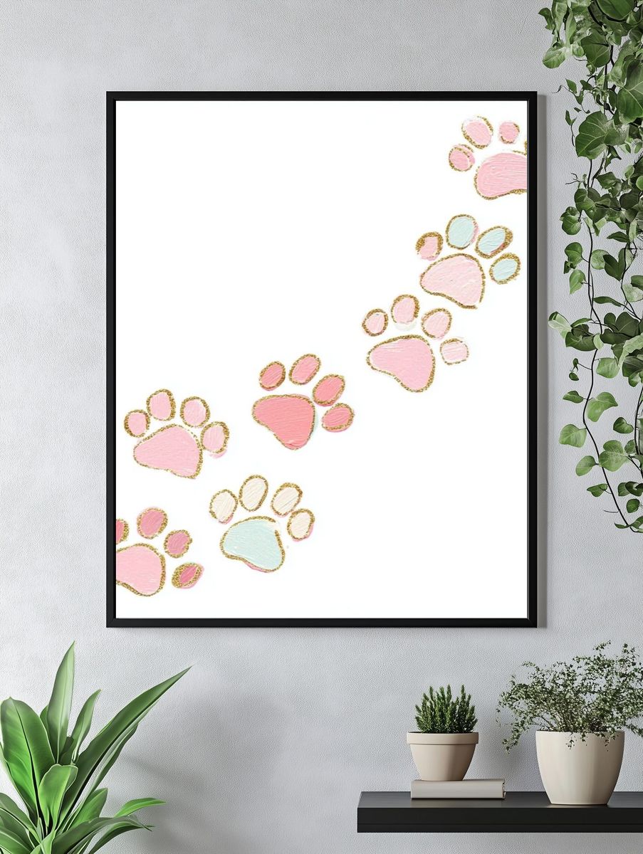 Pastel Paw Prints Illustration Poster. — room view 4