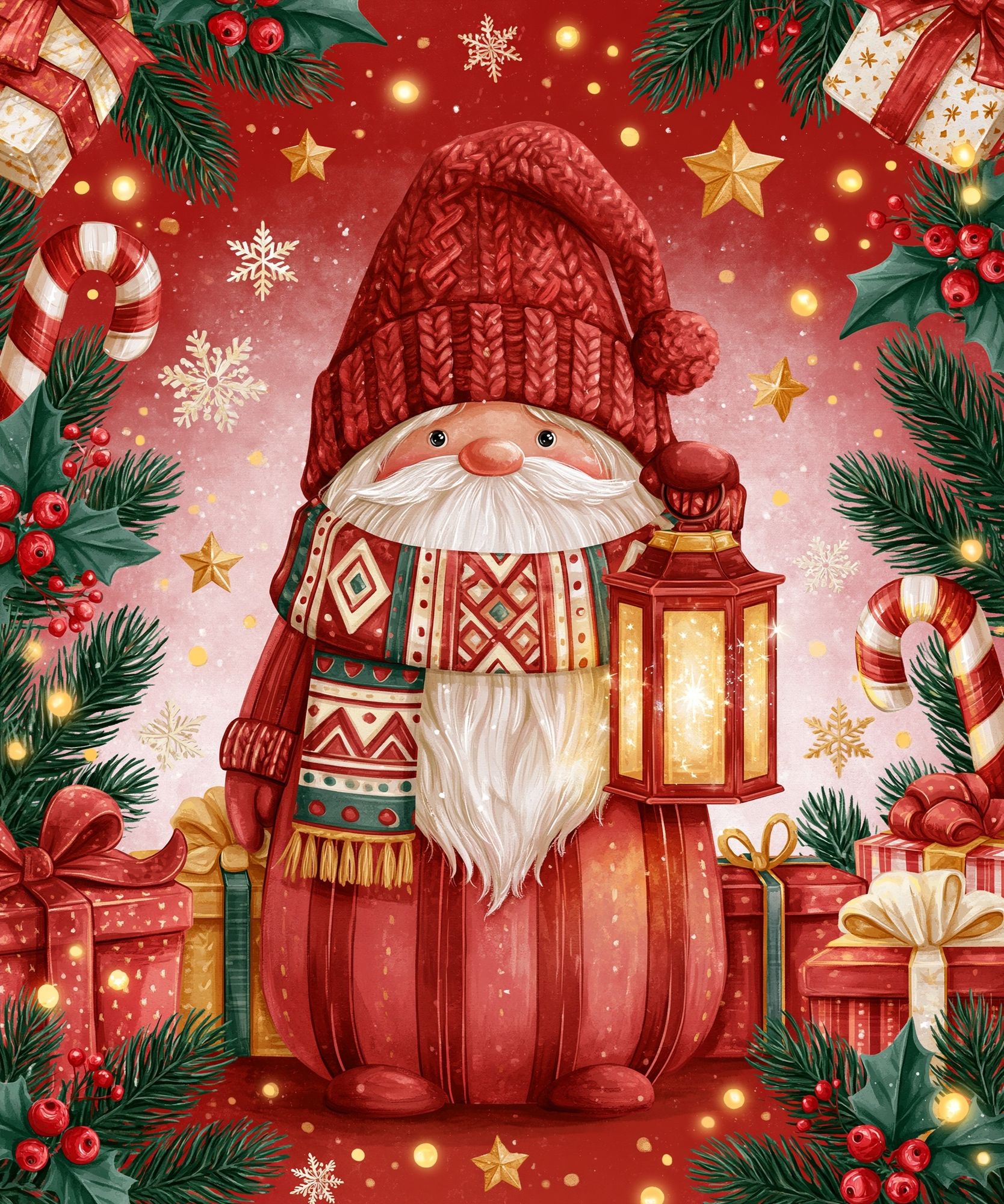 Christmas Gnome Lantern Poster. poster — illustration art