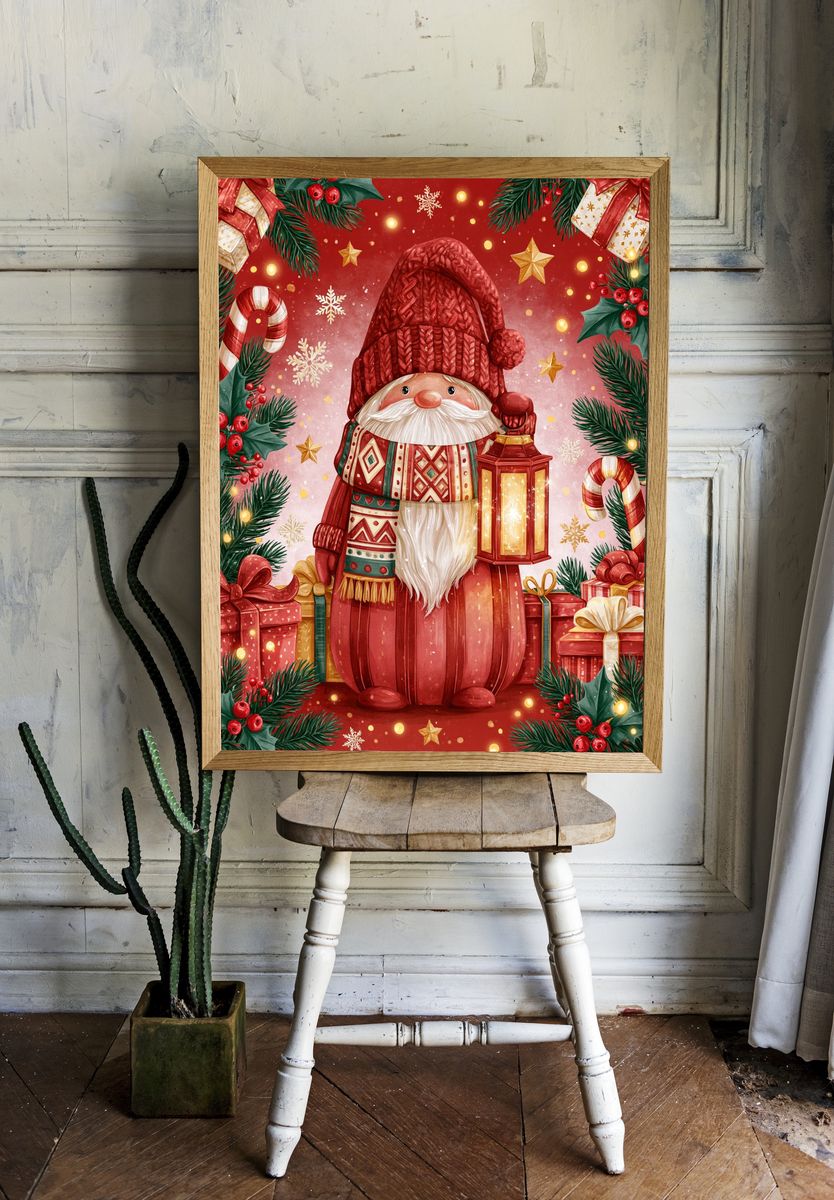 Christmas Gnome Lantern Poster. — room view 1