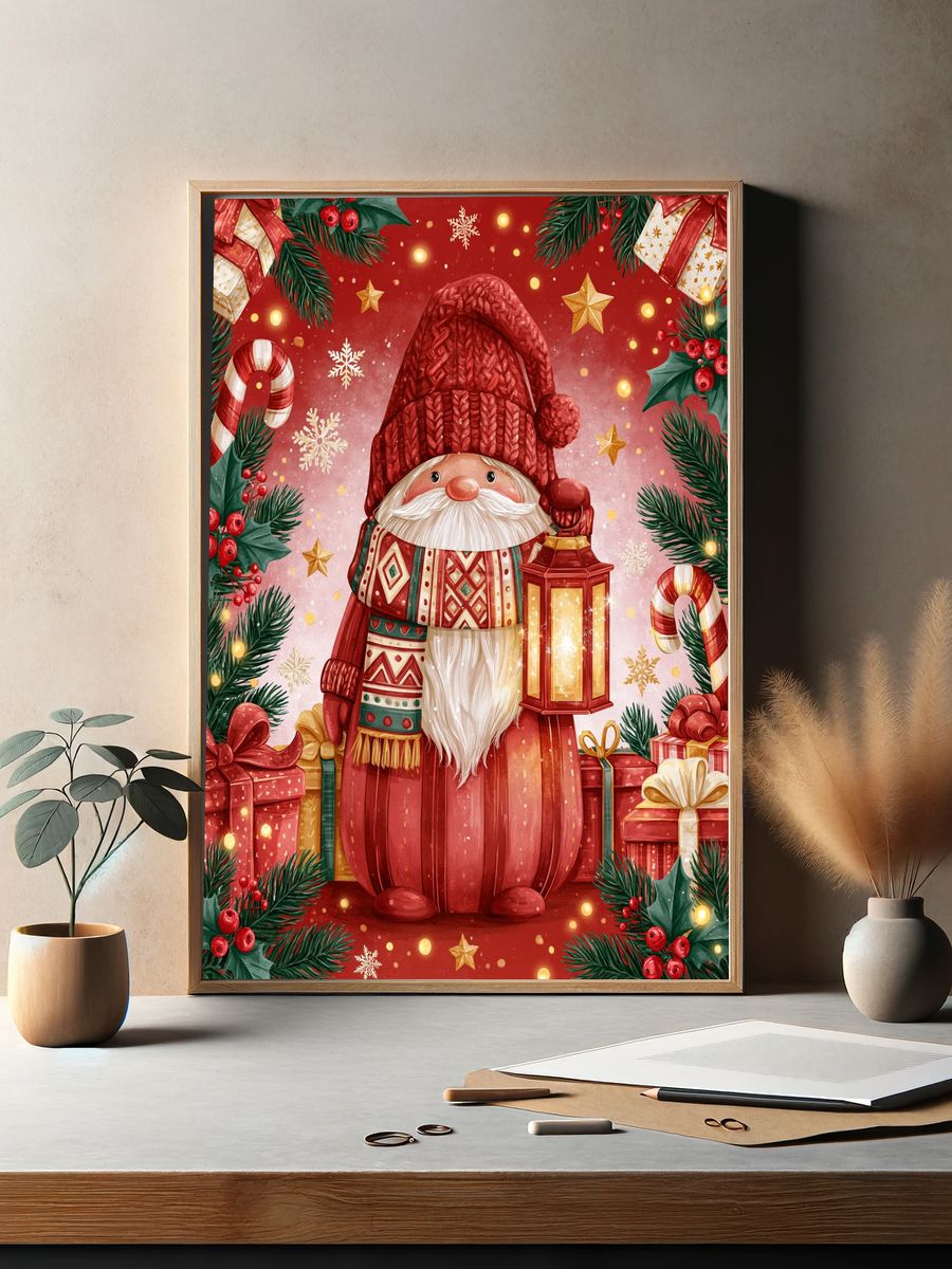 Christmas Gnome Lantern Poster. — room view 2