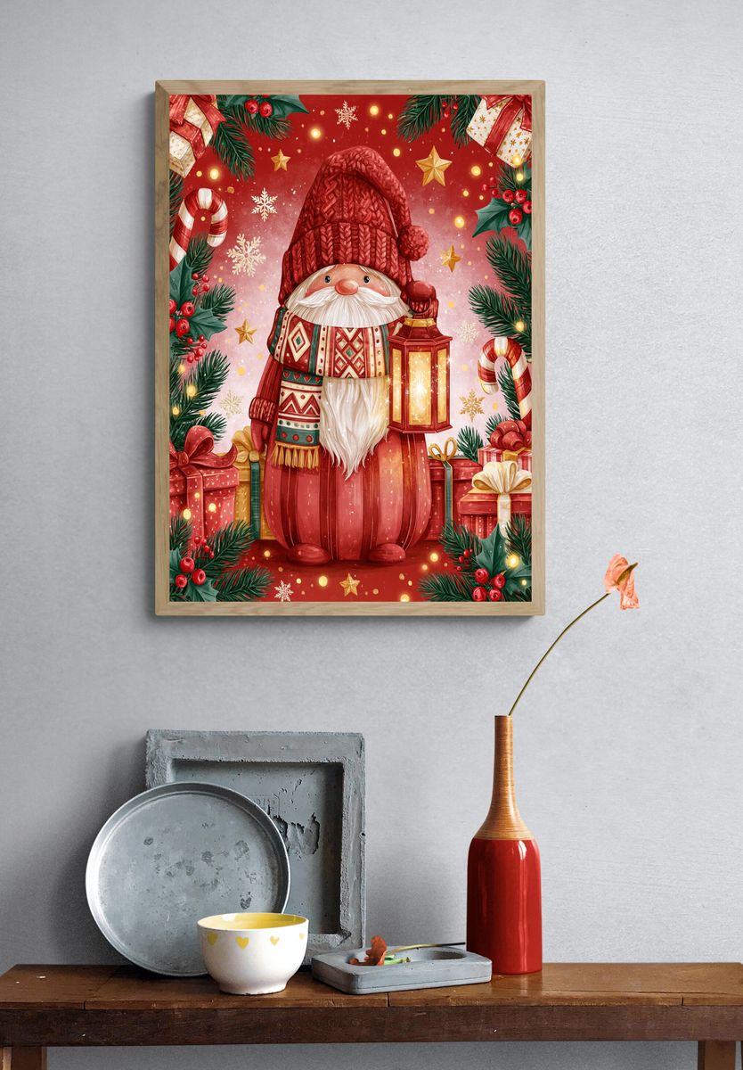 Christmas Gnome Lantern Poster. — room view 3