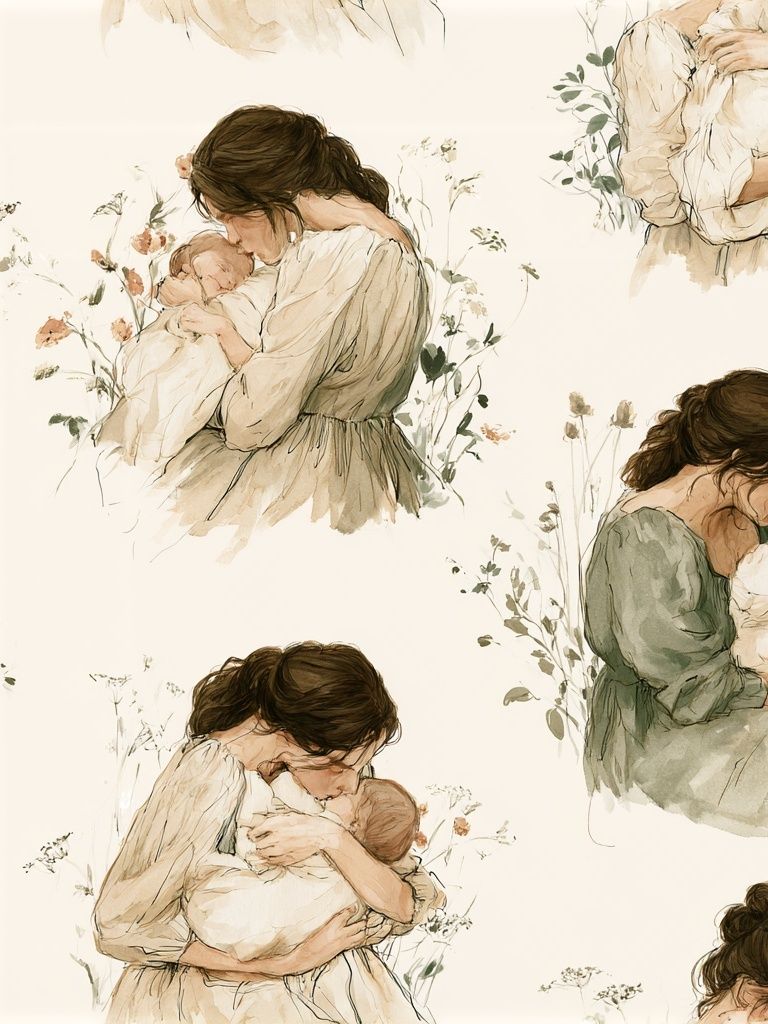 Mother and Baby Watercolor Print. poster detail