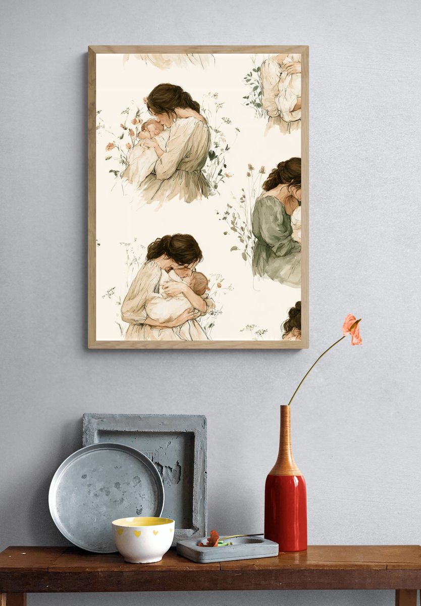 Mother and Baby Watercolor Print. — room view 3