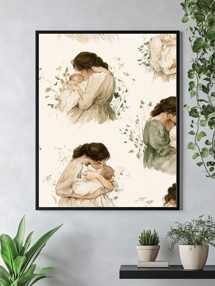 Mother and Baby Watercolor Print. — room view 4
