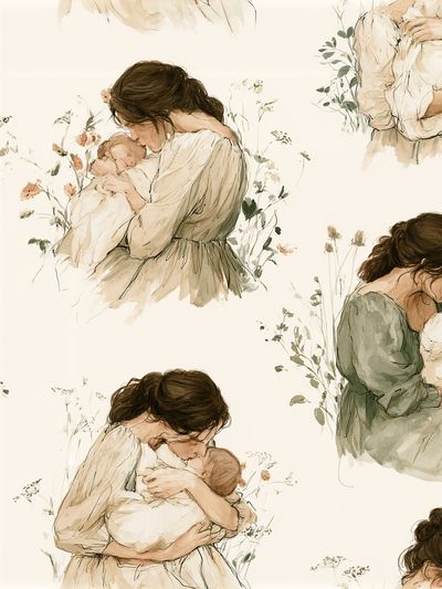 Mother and Baby Watercolor Print.
